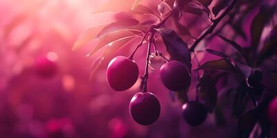 Plums on a tree in the sun photo