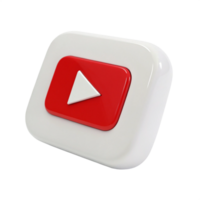3D Render of Play Button Icon Red and White Media Player Interface png