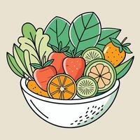 cartoon illustration of fresh fruits and vegetables in a circle shape. isolated object in the background. vector