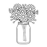 flowers in pot inside vase illustration design. outline jar style silhouette design. vector