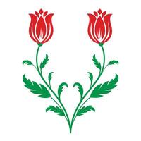 red tulip with leaves and flowers decoration design. vector