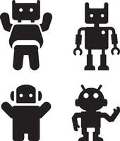 Four Stylized Robot Icons in Solid Black vector