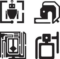 Futuristic Technology Icons Robot, Machine, Circuit Board, and Device vector