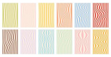 Set of groovy retro 70s backgrounds. Psychedelic pattern lines, swirl, twirl waves. Y2k aesthetic. Social media stories template, web banner. vector