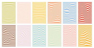 Set of groovy retro backgrounds. Psychedelic pattern lines, swirl, twirl waves. Y2k aesthetic. Social media stories template, web banner. vector