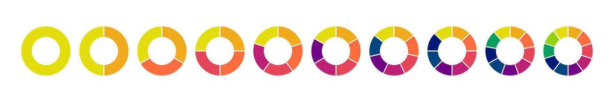 Dividing diagram equal parts from 1 to 10 color spectrum, Cyclic pie chart wheel illustration vector