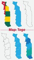 Maps of Togo Flag, Outline, and Regional Divisions, Togo country map set. internal provinces borders marked, Simple map of Togo drawing. vector