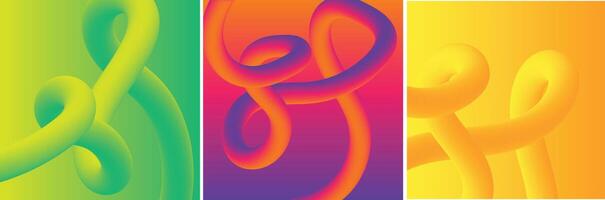 Gradient blend line, creative liquid colorful shapes and banner backgrounds set. Modern design with bright waves flow in motion, dynamic multicolored streams vector