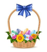 easter eggs in basket and flowers are an attribute and decoration of the holiday illustration isolated on white background vector