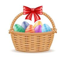 easter eggs in basket are an attribute and decoration of the holiday illustration isolated on white background vector