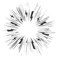 Comic speed lines. Manga radial burst effect on white background. Action rays with flash. Explosion power with stripes of glow and roar. Cartoon energy illustration vector