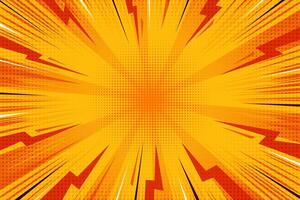 Cartoon comic background with lightning burst effect. Manga graphic with flash and thunders. Energy explosion frame with electric abstract light. Radial perspective orange beams vector