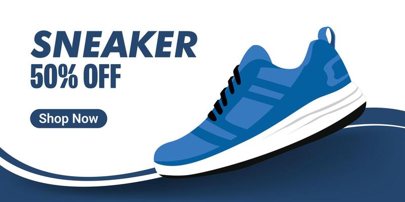 Sneakers on abstract background, realistic style. Shoes sale for social media post. Shoe on sale slider for e-commerce, websites or social media. Readymade design.