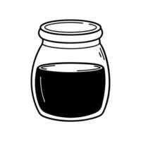 Black liquid in jar illustration simple doodle art, minimalist transparent container, white background vector