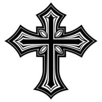 Intricate Black and White Cross Symbol with Geometric Design vector