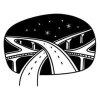 Abstract highway overpass at night with stars, minimalist roadway design vector