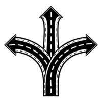 Three way road intersection with arrows path direction, decision making concept in navigation and choices vector