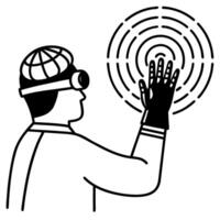 Person in virtual reality accessing digital interface with hand gesture control vector