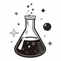 Vintage Laboratory Flask with Bubbles and Stars Science Experiment Illustration vector