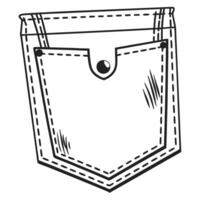 Pocket design illustration simple front pocket with stitching details, black and white line art vector