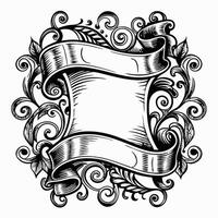 Elegant floral frame with ornate scrolls and blank banner for text vector