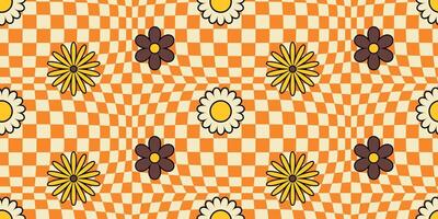 Checkered Seamless Pattern with Flowers. vector