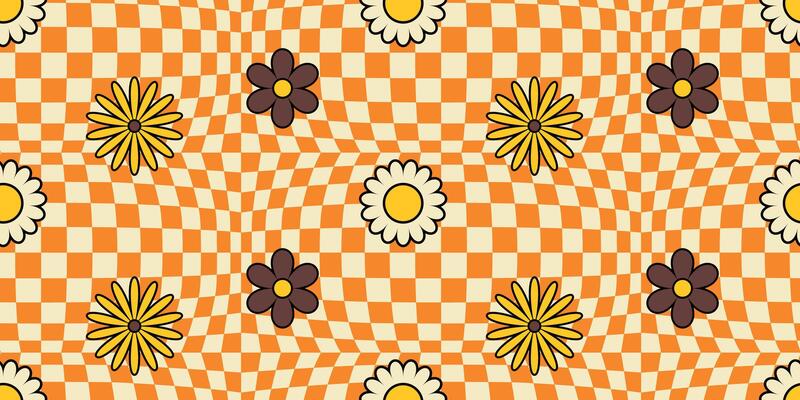 Checkered Seamless Pattern with Flowers.
