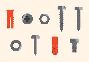 Set of Construction Fasteners Illustrations. Building Instruments. vector