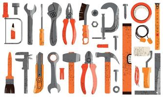 Set of Tools for Construction, DIY Projects, and Home Improvement. Illustrations for Use in Design Projects, Workshops, and Educational Materials. vector