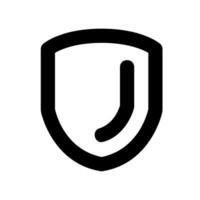 Minimalist black outline shield icon symbolizing security and protection vector