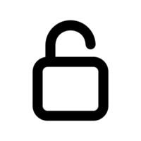Simple black outline icon representing an unlocked padlock symbol vector