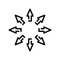 Black outline icon with multiple arrows pointing outwards centrally vector