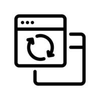 Outline browser window icon with a circular refresh arrow overlaying another element vector