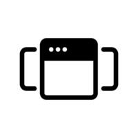 Solid black browser window icon enclosed within prominent square brackets vector