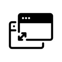 Solid black browser window icon with expand symbol indicating fullscreen mode vector
