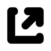 Solid black icon with arrow pointing diagonally up right from a corner bracket vector