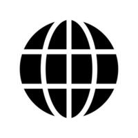 Solid black globe icon with white grid lines representing the internet presence vector