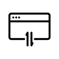 Black outline browser window icon showing parallel vertical data transfer arrows vector