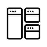 Black outline icon displaying multiple tiled application or browser windows layout vector