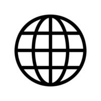 Black outline wireframe globe icon showing standard latitude and longitude grid vector