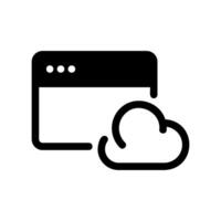 Solid black browser window icon connected to a cloud computing symbol vector