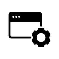 Solid black browser window icon featuring a settings gear or cog symbol vector