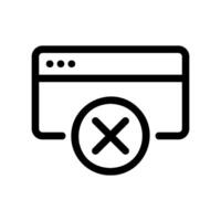 Black outline browser window icon featuring a circular cross mark symbol vector