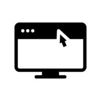 Outline icon showing desktop monitor display with browser and cursor interaction vector