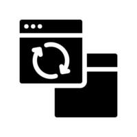 Solid black browser window icon with refresh symbol overlapping secondary element vector