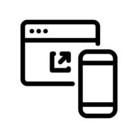 Outline icon showing a browser window sending content to a smartphone screen vector