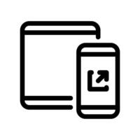 Outline icon showing tablet and smartphone interaction or responsive design display vector