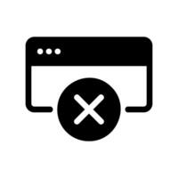 Outline browser window icon with a circular cancel or close cross mark vector