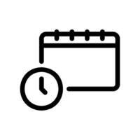 Outline calendar icon combined with a clock face symbolizing scheduled time event vector