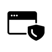 Solid black browser window icon featuring security shield symbol overlay vector